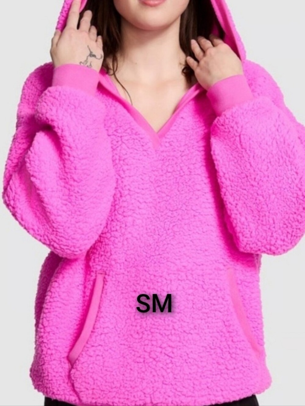 SZ SMALL VS PINK ATOMIC PINK SHERPA HOODIE.